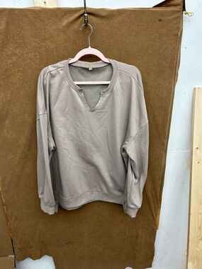 Neutral Taupe V-Neck Pullover Sweatshirt